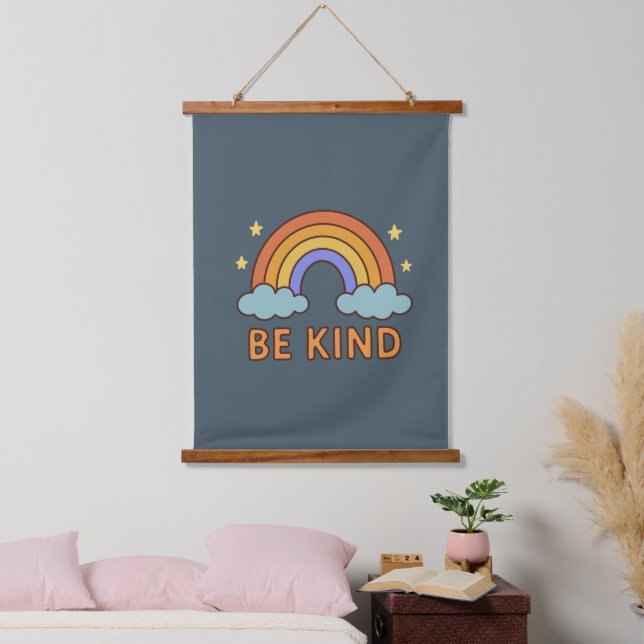 "Be Kind Rainbow – Colourful Positive Quote Design Hanging Tapestry (Bedroom)