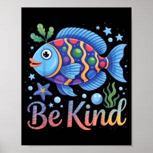 Be kind rainbow fish teacher reading book lover poster