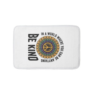 Be Kind Rainbow Flower Peace Vintage Shirt Design_ Bath Mat