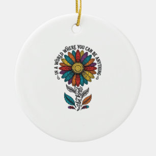 Be Kind Rainbow Flower Vintage Engraving Shirt_1 Ceramic Ornament