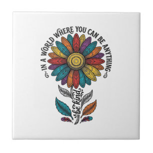 Be Kind Rainbow Flower Vintage Engraving Shirt_1 Ceramic Tile
