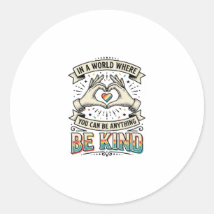 Be Kind Rainbow Heart Hands Vintage Shirt Design_1 Classic Round Sticker