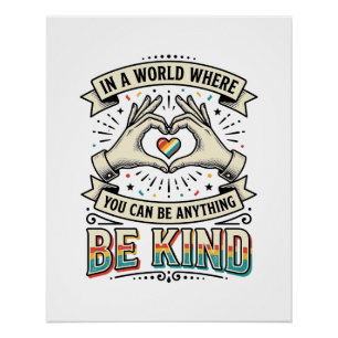 Be Kind Rainbow Heart Hands Vintage Shirt Design_1 Poster