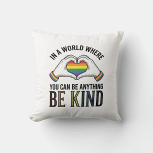 Be Kind Rainbow Heart Hands Vintage Vector Design_ Cushion