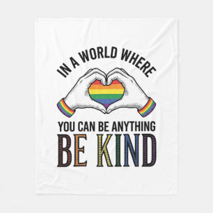 Be Kind Rainbow Heart Hands Vintage Vector Design_ Fleece Blanket