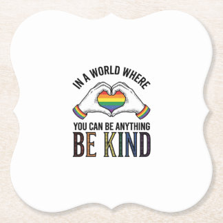 Be Kind Rainbow Heart Hands Vintage Vector Design_ Paper Coaster
