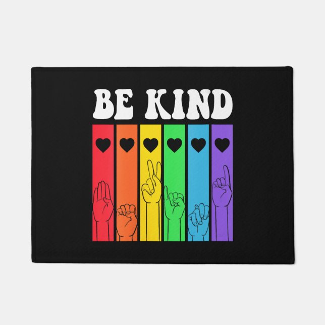 BE KIND Rainbow LGBT Flag Gay Pride Doormat (Front)