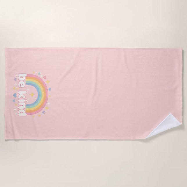Be Kind – Rainbow Pastel Positivity Beach Towel (Front)