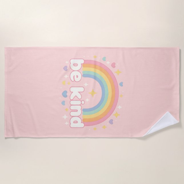 Be Kind – Rainbow Pastel Positivity Beach Towel (Front)
