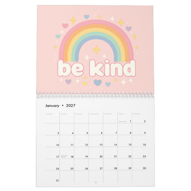 Be Kind – Rainbow Pastel Positivity Calendar (Jan 2027)