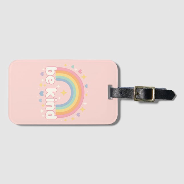 Be Kind – Rainbow Pastel Positivity Luggage Tag (Front Horizontal)