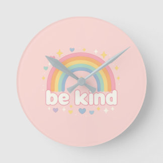Be Kind – Rainbow Pastel Positivity Round Clock