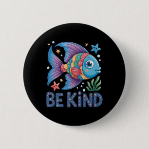 Be Kind Rainbow Scale Fish Teacher Reading Book To 6 Cm Round Badge