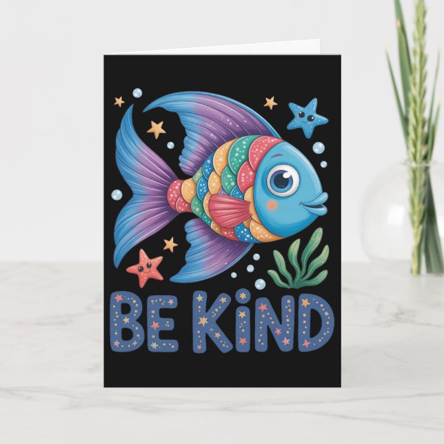 Be Kind Rainbow Scale Fish Teacher Reading Book To Card (Front)