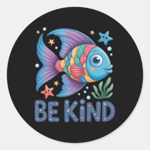 Be Kind Rainbow Scale Fish Teacher Reading Book To Classic Round Sticker