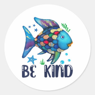 Be Kind Rainbow Scale Fish Teacher Reading Book To Classic Round Sticker