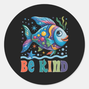 Be Kind Rainbow Scale Fish Teacher Reading Book To Classic Round Sticker