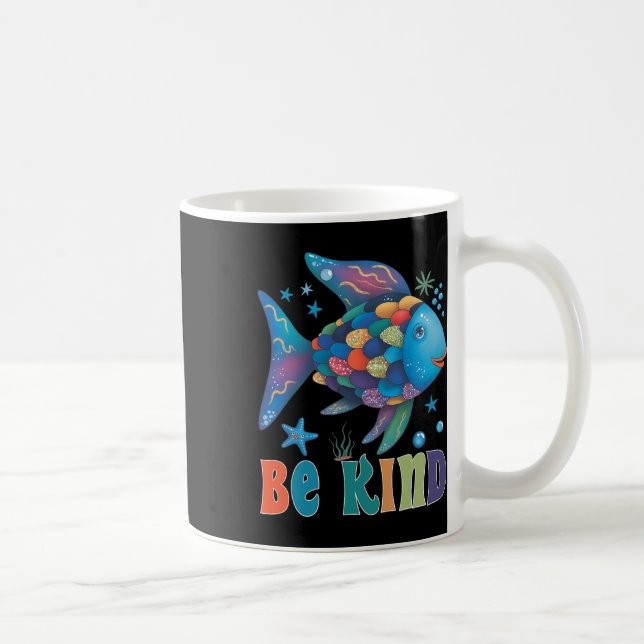 Be Kind Rainbow Scale Fish Teacher Reading Book To Coffee Mug (Right)