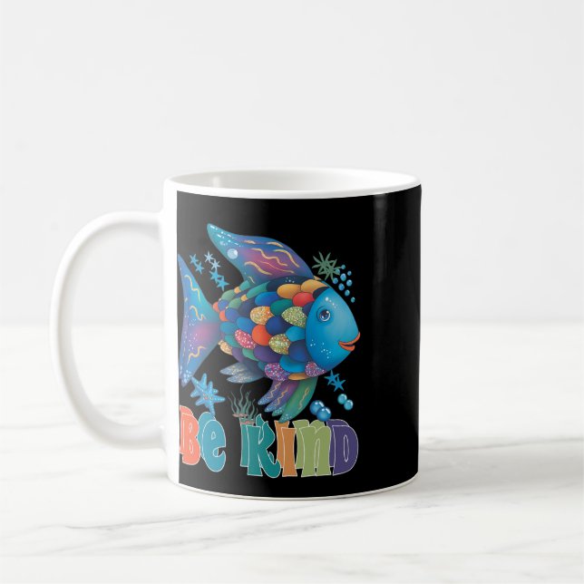 Be Kind Rainbow Scale Fish Teacher Reading Book To Coffee Mug (Left)