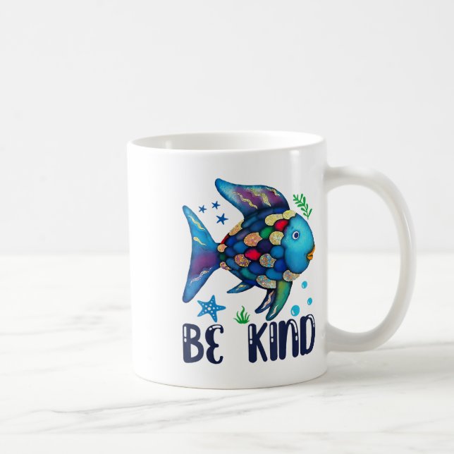 Be Kind Rainbow Scale Fish Teacher Reading Book To Coffee Mug (Right)