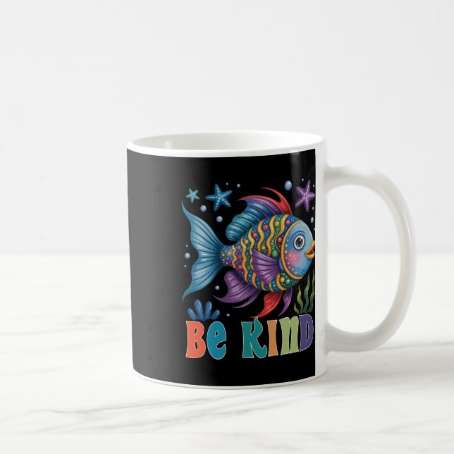 Be Kind Rainbow Scale Fish Teacher Reading Book To Coffee Mug (Right)