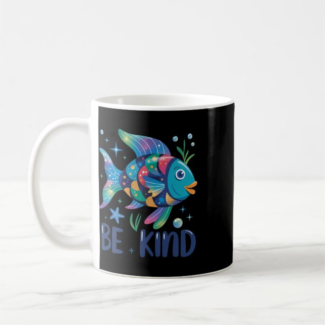 Be Kind Rainbow Scale Fish Teacher Reading Book To Coffee Mug (Left)