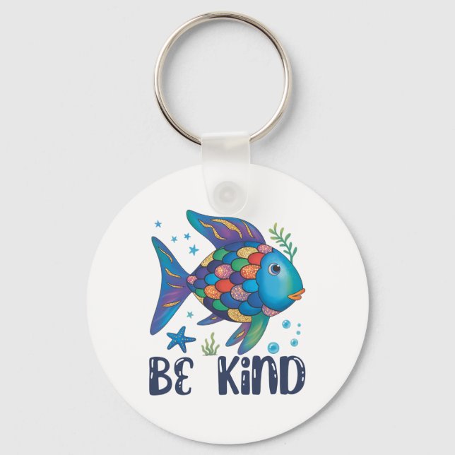 Be Kind Rainbow Scale Fish Teacher Reading Book To Key Ring (Front)