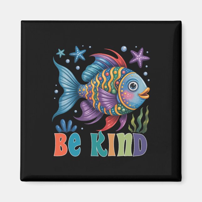 Be Kind Rainbow Scale Fish Teacher Reading Book To Magnet (Front)