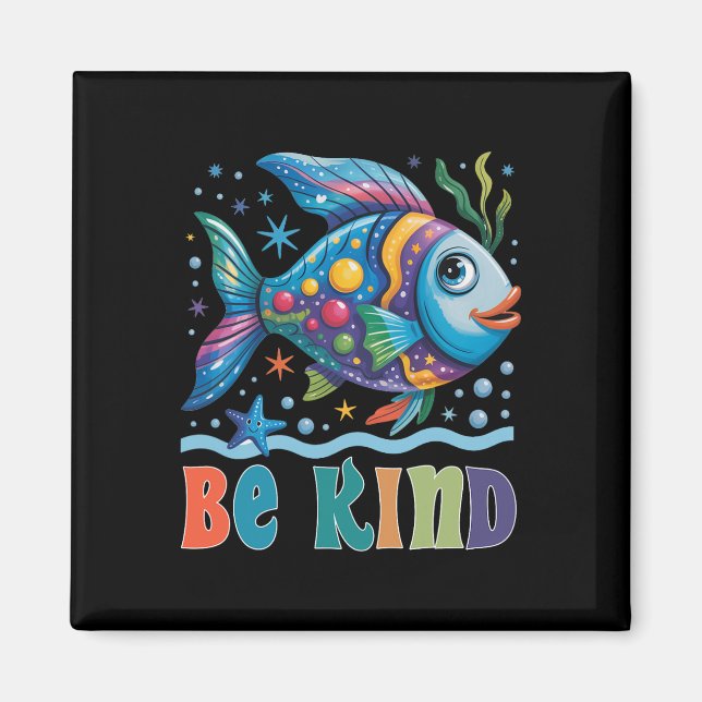 Be Kind Rainbow Scale Fish Teacher Reading Book To Magnet (Front)