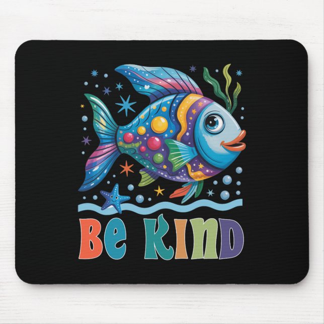 Be Kind Rainbow Scale Fish Teacher Reading Book To Mouse Pad (Front)