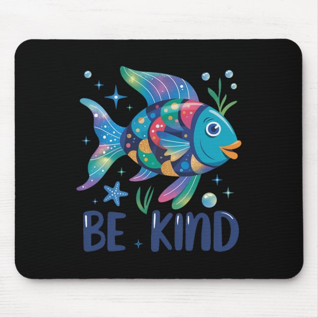 Be Kind Rainbow Scale Fish Teacher Reading Book To Mouse Pad (Front)
