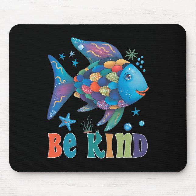 Be Kind Rainbow Scale Fish Teacher Reading Book To Mouse Pad (Front)