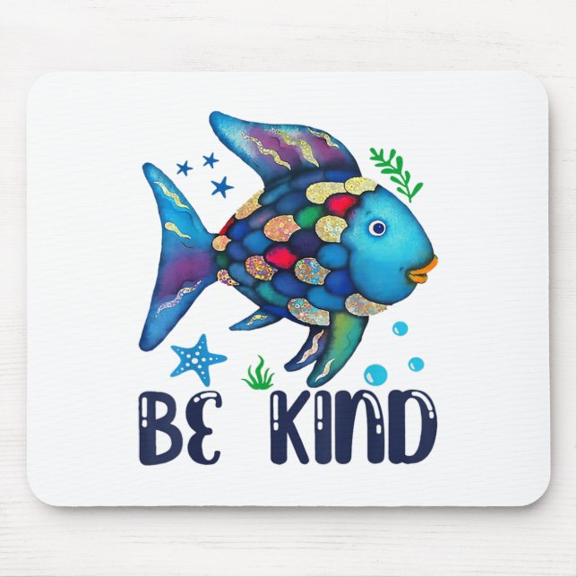 Be Kind Rainbow Scale Fish Teacher Reading Book To Mouse Pad (Front)