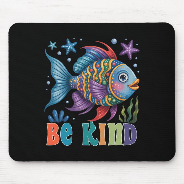 Be Kind Rainbow Scale Fish Teacher Reading Book To Mouse Pad (Front)