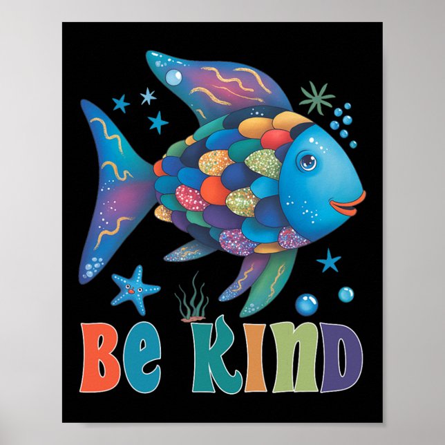 Be Kind Rainbow Scale Fish Teacher Reading Book To Poster (Front)
