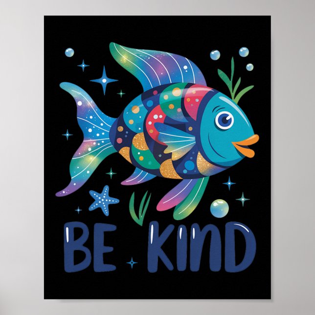 Be Kind Rainbow Scale Fish Teacher Reading Book To Poster (Front)