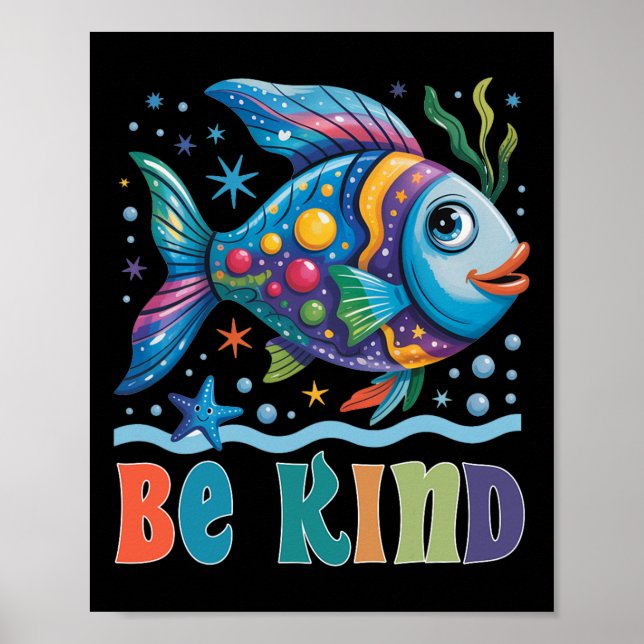 Be Kind Rainbow Scale Fish Teacher Reading Book To Poster (Front)
