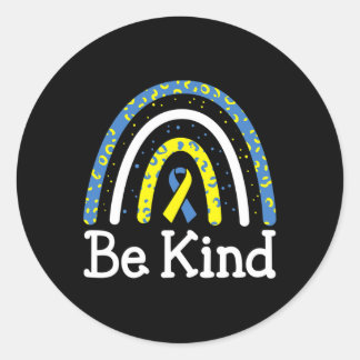 Be Kind Rainbow World Down Syndrome Awareness Day  Classic Round Sticker