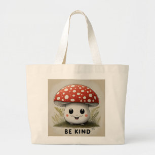 Be kind Red smiling positive Attitude Mushroom Large Tote Bag