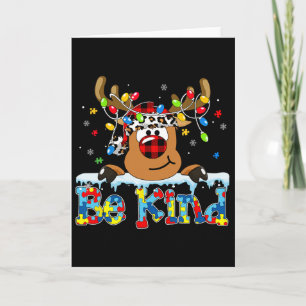 Be Kind Reindeer Red Plaid Puzzle Autism Awareness Card