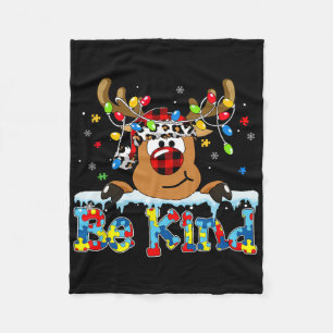 Be Kind Reindeer Red Plaid Puzzle Autism Awareness Fleece Blanket