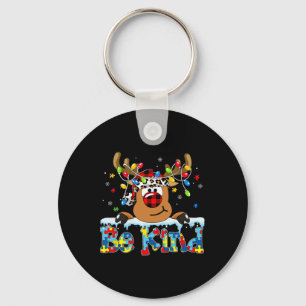 Be Kind Reindeer Red Plaid Puzzle Autism Awareness Key Ring