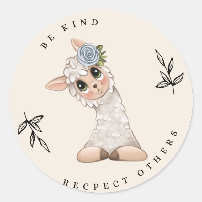 BE KIND RESPECT OTHERS LLAMA CLASSIC ROUND STICKER (Front)