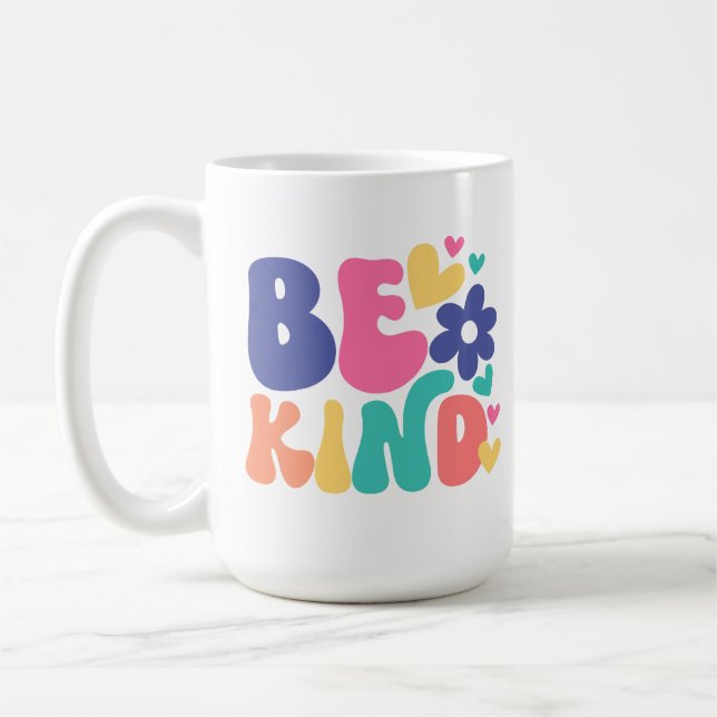 Be Kind Retro Boho –Groovy Colourful Flower & Hear Coffee Mug (Left)