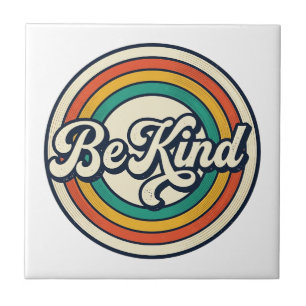 Be Kind Retro Rainbow Vintage Shirt Design_2 Ceramic Tile