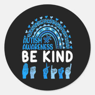 Be Kind Sign Language Asl Puzzle Rainbow Autism Aw Classic Round Sticker