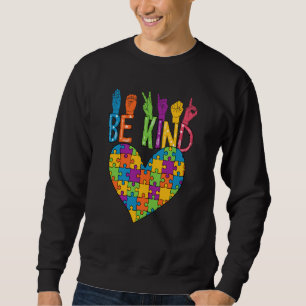 Be Kind Sign Language Heart Puzzle Piece Teachers Sweatshirt
