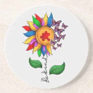 Be Kind Sunflower- Autism Awareness Coaster
