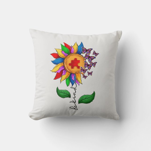 Be Kind Sunflower- Autism Awareness Cushion (Front)