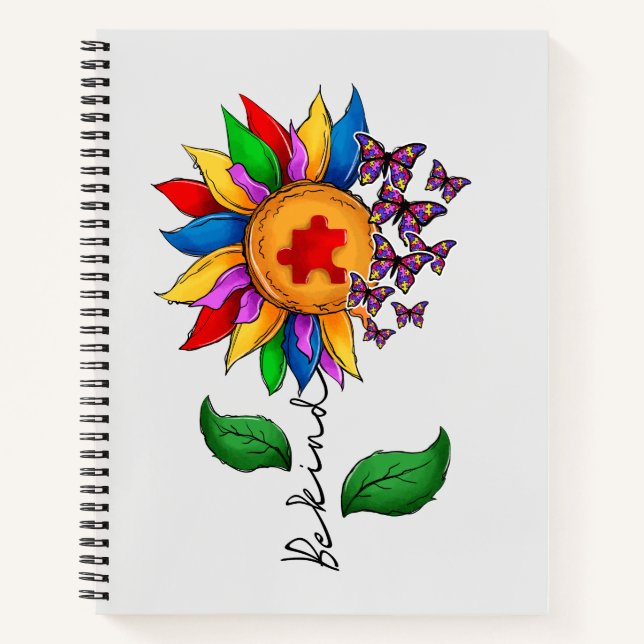 Be Kind Sunflower- Autism Awareness Notebook (Front)